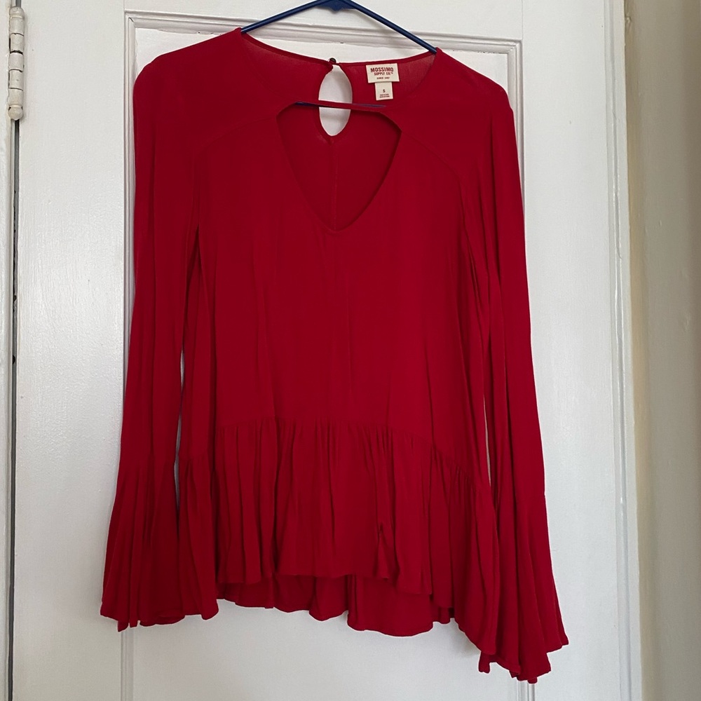 Red Mossimo Ruffled Keyhole Blouse Small